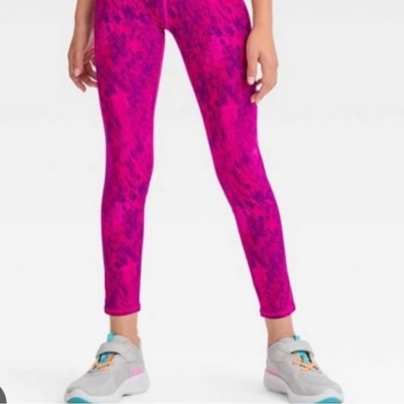 Girls Neon Pink Mid Rise Leggings All in Motion Purple Squiggles - Picture 2 of 9